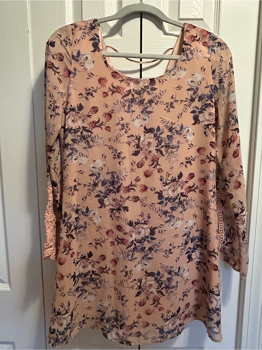 Speechless Blush Floral Long Sleeve Dress with Lace Trim